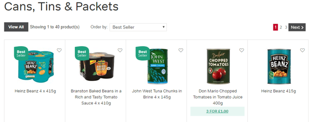 A before image of a site selling products.