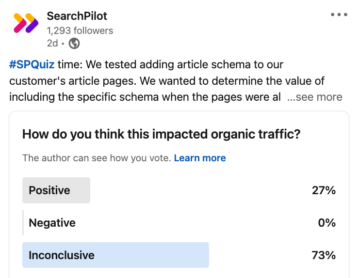 LinkedIn poll results for SP Quiz