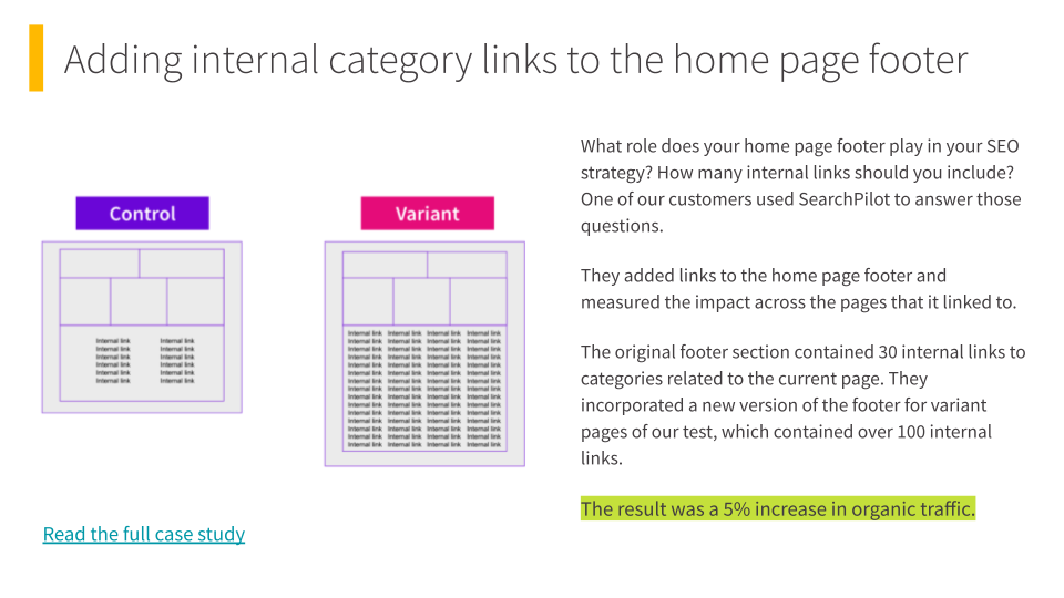 Winning SEO test: adding internal category links to the home page footer