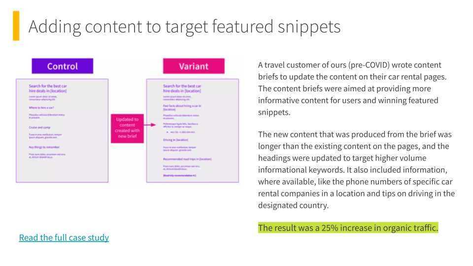 Winning SEO test: adding content to target featured snippets
