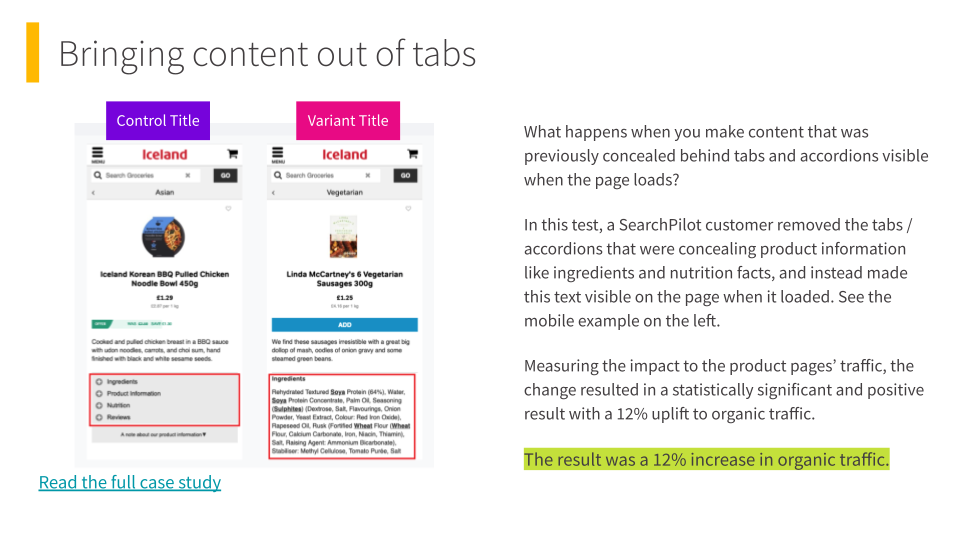 Winning SEO test: bringing content out of tabs