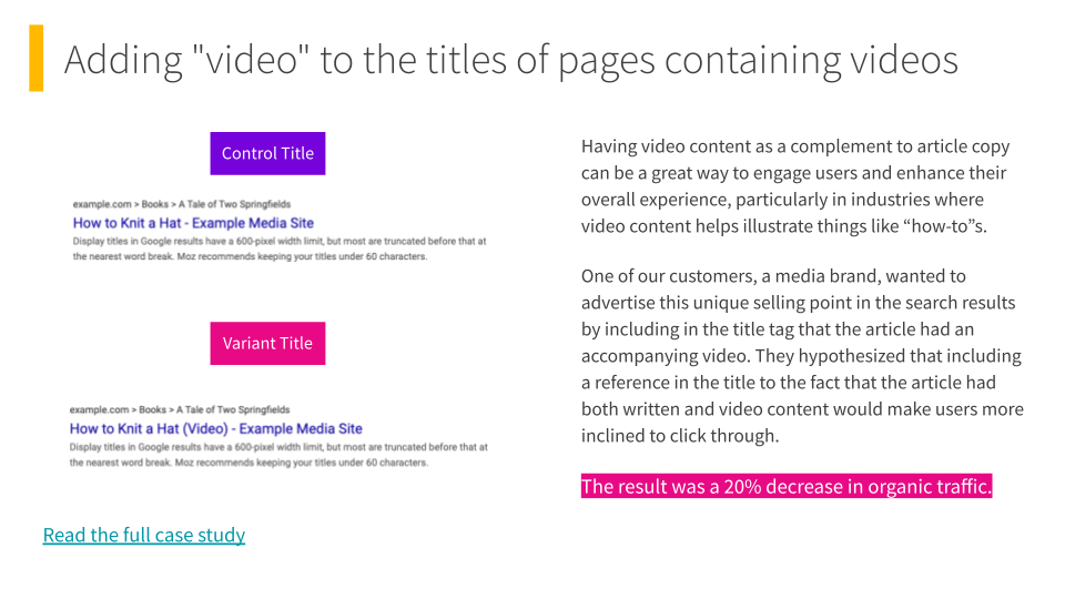 Losing SEO test: adding video to the titles of pages containing videos