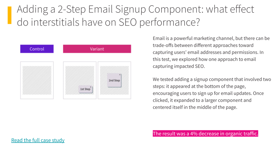 Losing SEO test: adding an interstitial email sign-up form