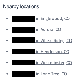 List of nearby locations with links