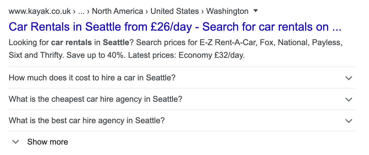 Search result with FAQ rich snippet