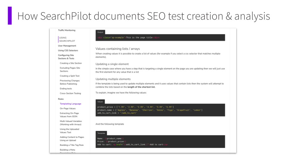 How SearchPilot documents SEO test creation and analysis
